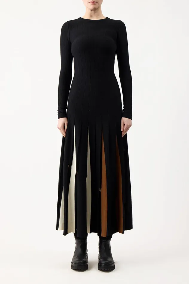 Women Dresses Gabriela Hearst Ottavia Knit Pleated Dress In Black Multi Merino Wool