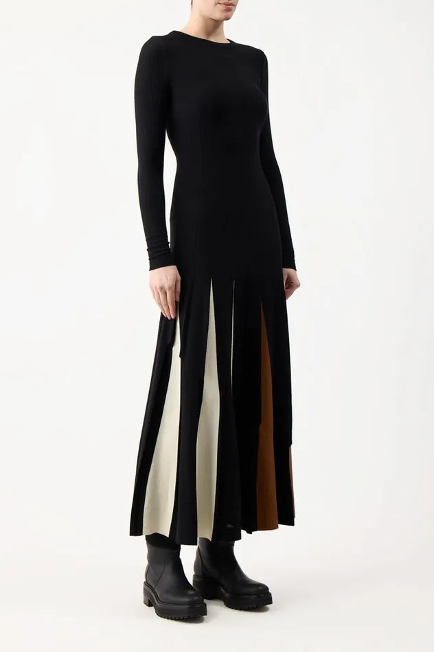 Women Dresses Gabriela Hearst Ottavia Knit Pleated Dress In Black Multi Merino Wool