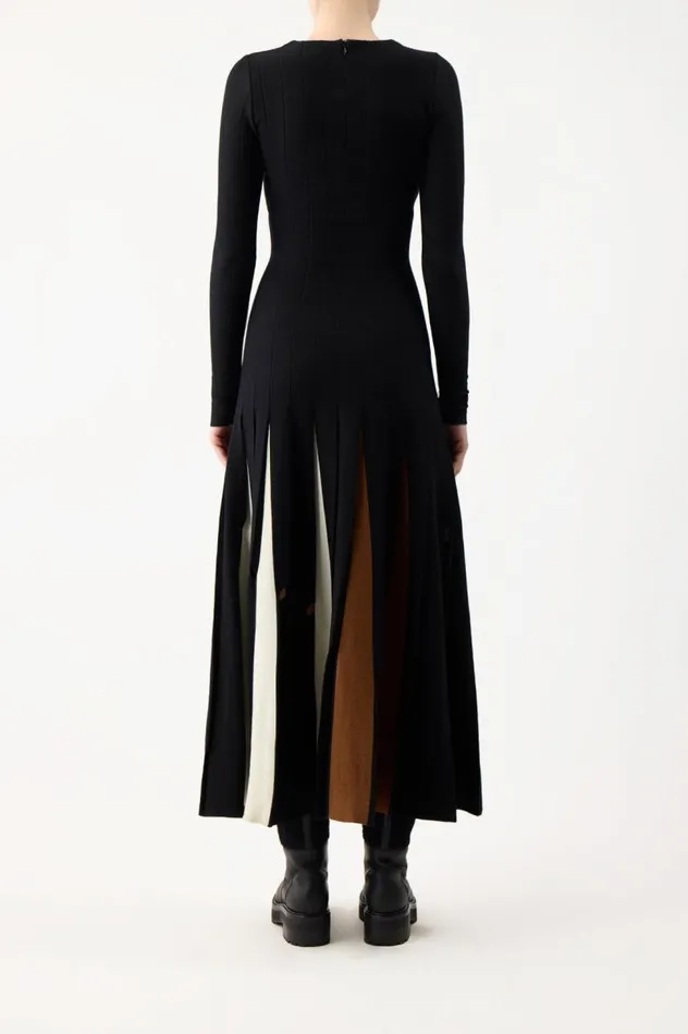 Women Dresses Gabriela Hearst Ottavia Knit Pleated Dress In Black Multi Merino Wool