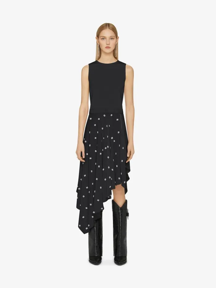 Women Dresses Givenchy Dress In 4G Silk With Asymmetrical Ruffled Skirt Black