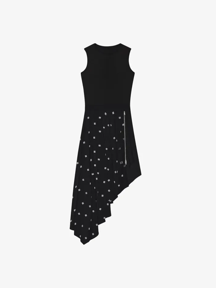 Women Dresses Givenchy Dress In 4G Silk With Asymmetrical Ruffled Skirt Black