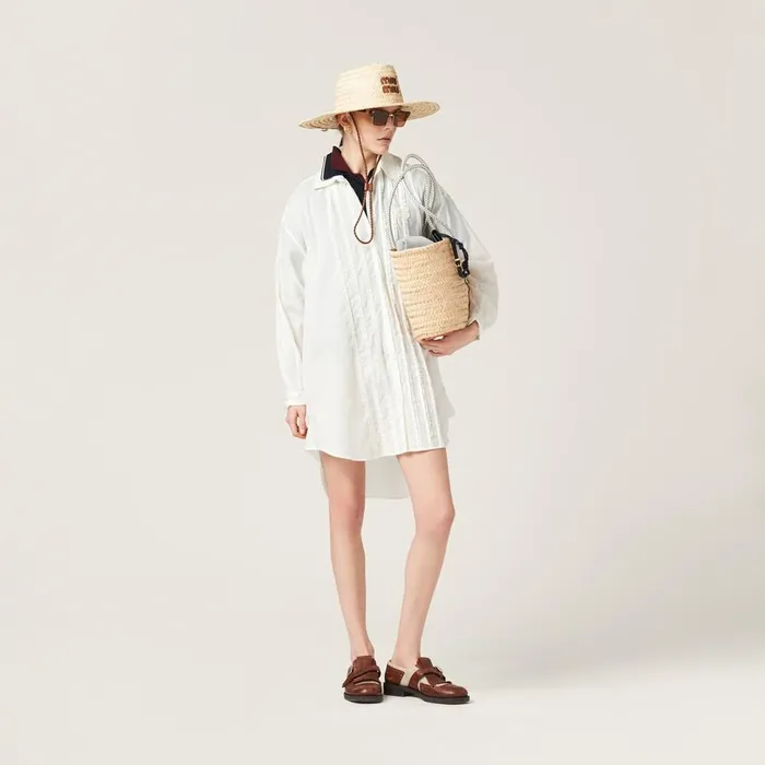 Women Dresses Miu Miu Batiste Dress Ivory Women Dresses Miu Miu Batiste Dress Ivory