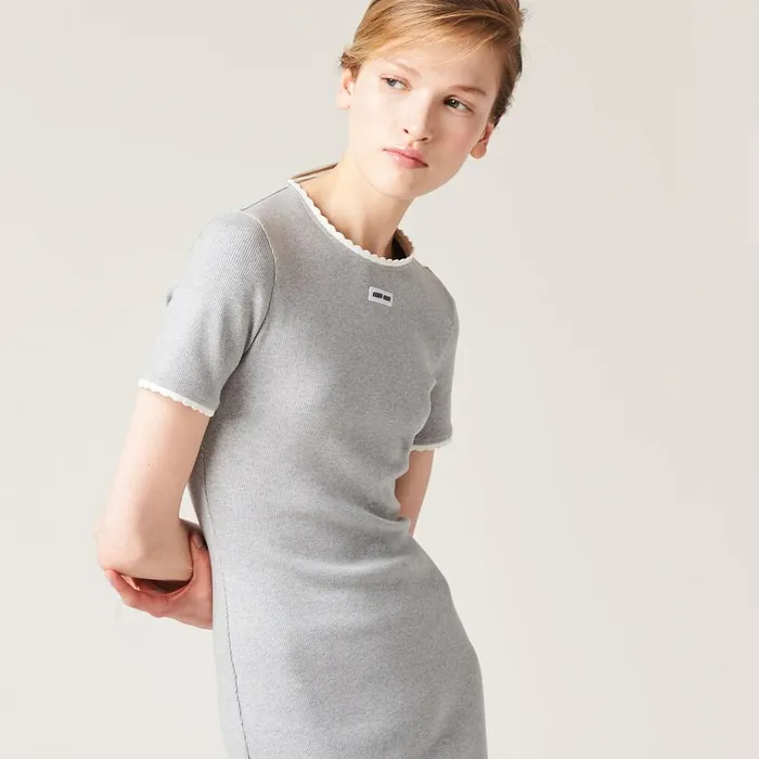 Women Dresses Miu Miu Cotton Minidress Grey Women Dresses Miu Miu Cotton Minidress Grey