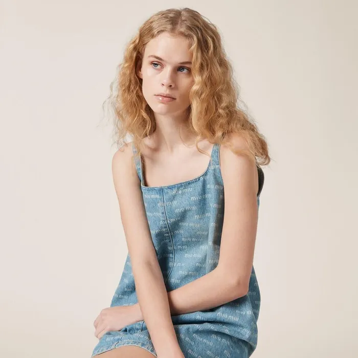 Women Dresses Miu Miu Denim Dress Sapphire Blue Women Dresses Miu Miu Denim Dress Sapphire Blue