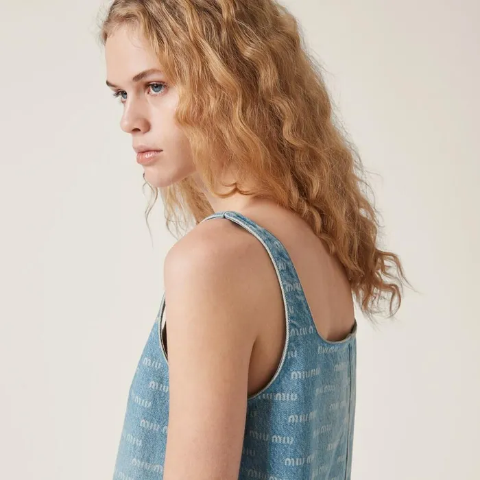 Women Dresses Miu Miu Denim Dress Sapphire Blue Women Dresses Miu Miu Denim Dress Sapphire Blue