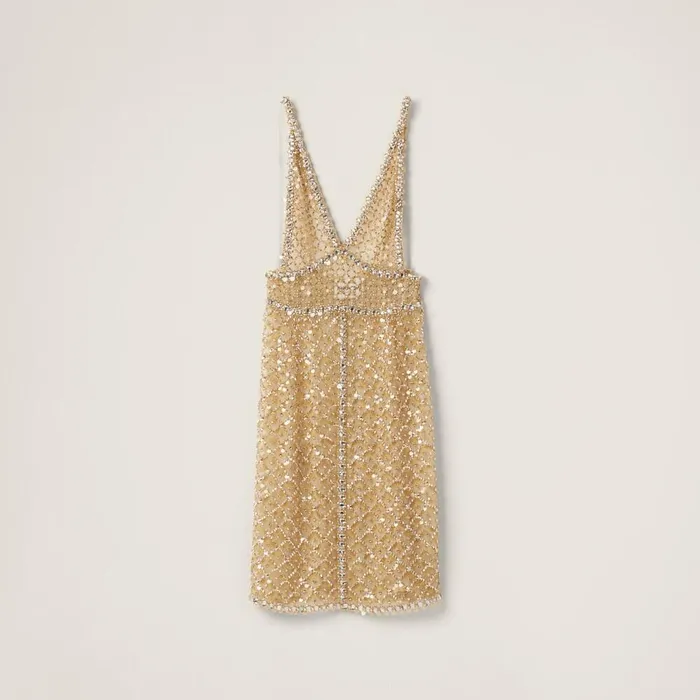 Women Dresses Miu Miu Embroidered Organza Dress Sand Beige
