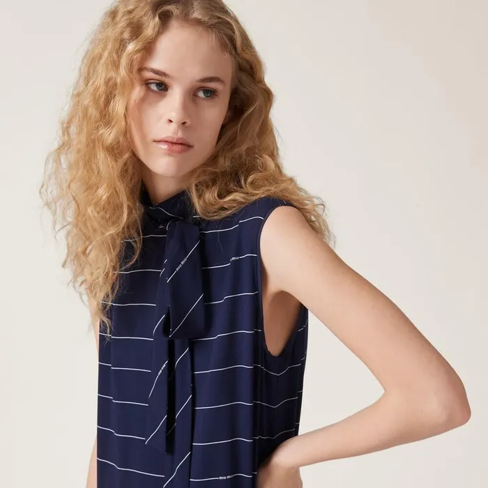 Women Dresses Miu Miu Striped Jersey Dress Bluewhite Women Dresses Miu Miu Striped Jersey Dress Bluewhite