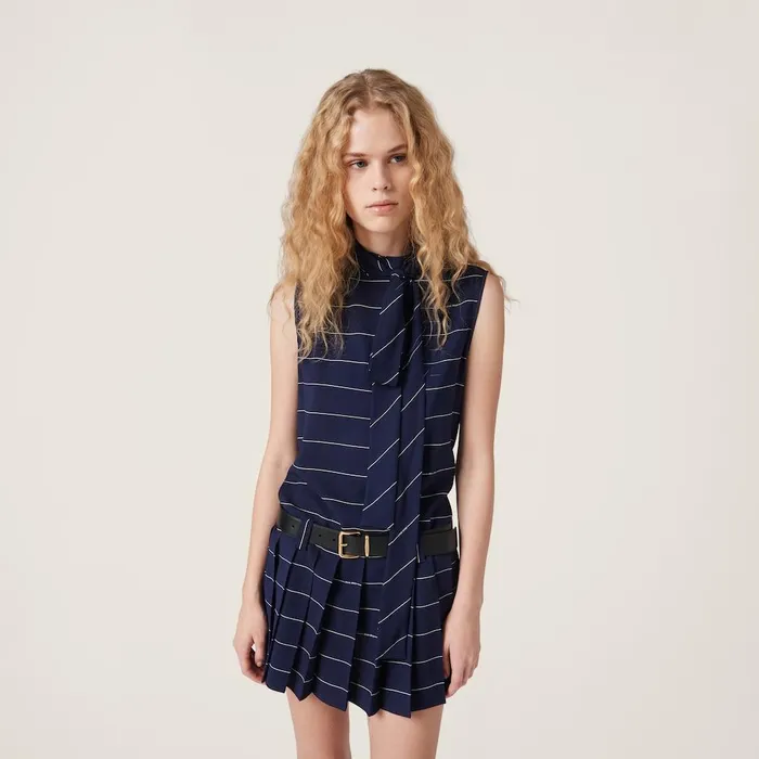 Women Dresses Miu Miu Striped Jersey Dress Bluewhite Women Dresses Miu Miu Striped Jersey Dress Bluewhite
