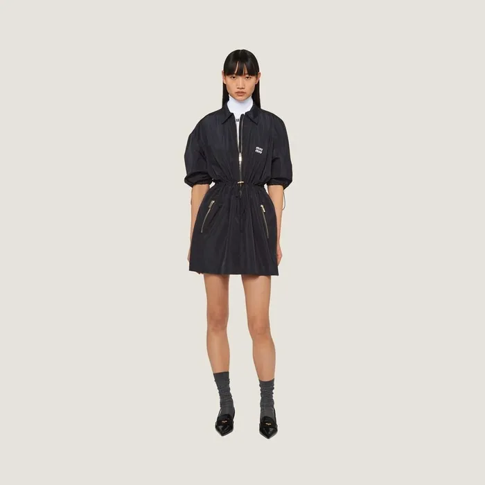 Women Dresses Miu Miu Technical Silk Minidress Navy Women Dresses Miu Miu Technical Silk Minidress Navy