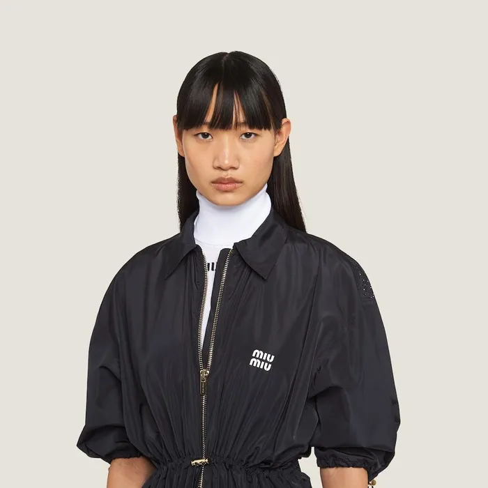Women Dresses Miu Miu Technical Silk Minidress Navy Women Dresses Miu Miu Technical Silk Minidress Navy