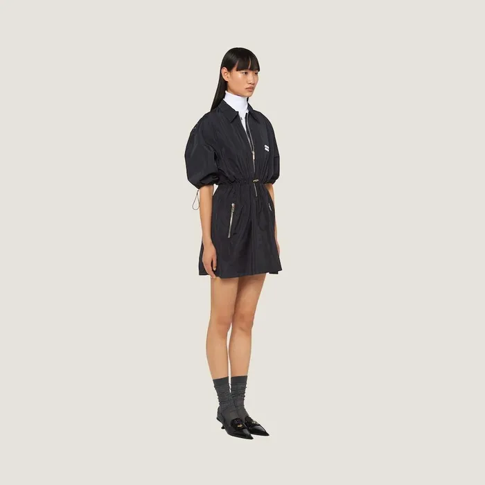 Women Dresses Miu Miu Technical Silk Minidress Navy Women Dresses Miu Miu Technical Silk Minidress Navy