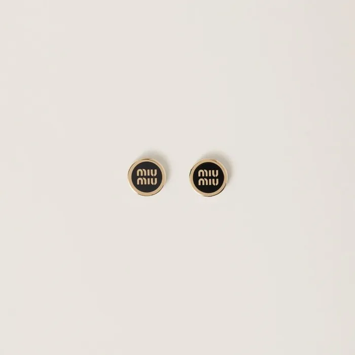 Women Earrings Miu Miu Enameled Metal Earrings Black