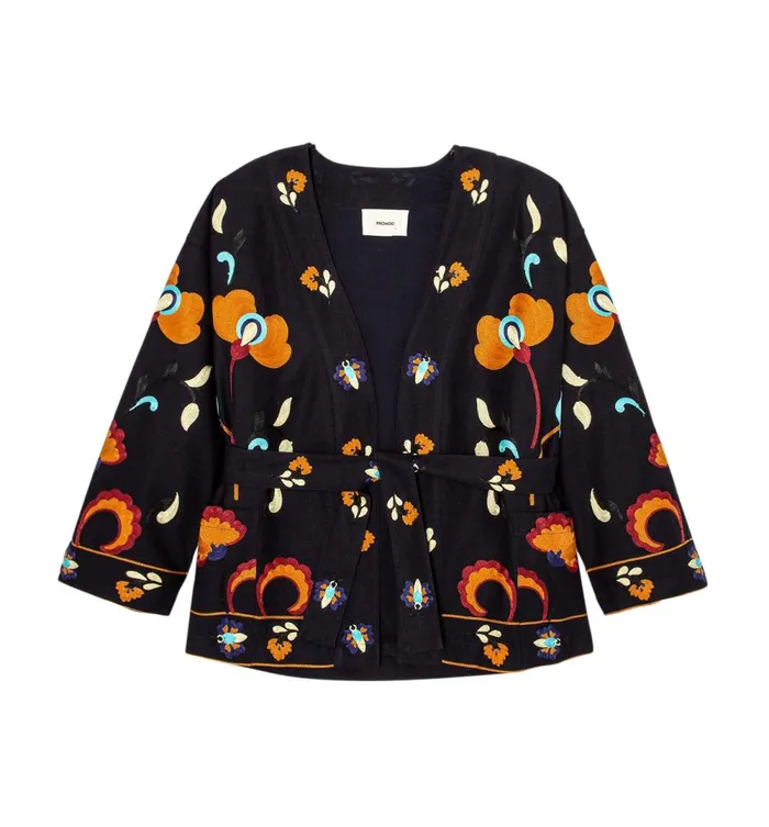 Women Embroidered Kimono Jacket 8211 Navy Blue Print Promod Jackets Women Embroidered Kimono Jacket 8211 Navy Blue Print Promod Jackets