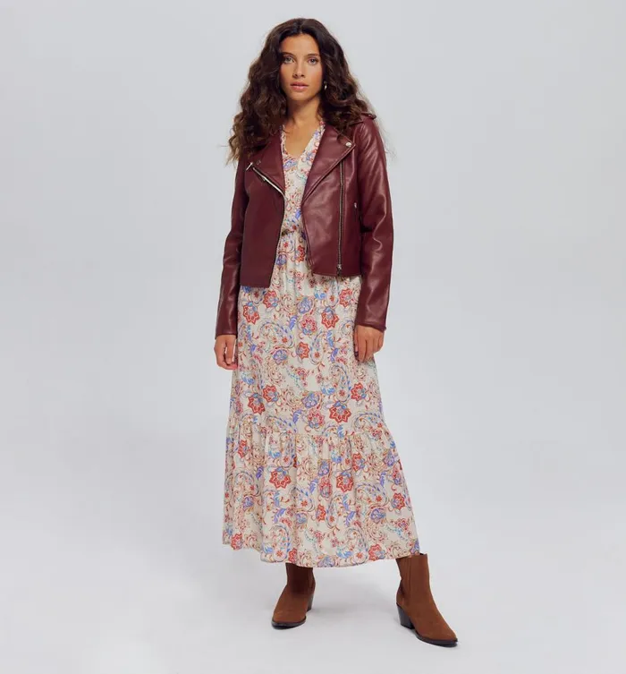 Women Faux Leather Jacket 8211 Bordeaux Red Promod Jackets