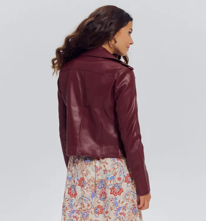 Women Faux Leather Jacket 8211 Bordeaux Red Promod Jackets