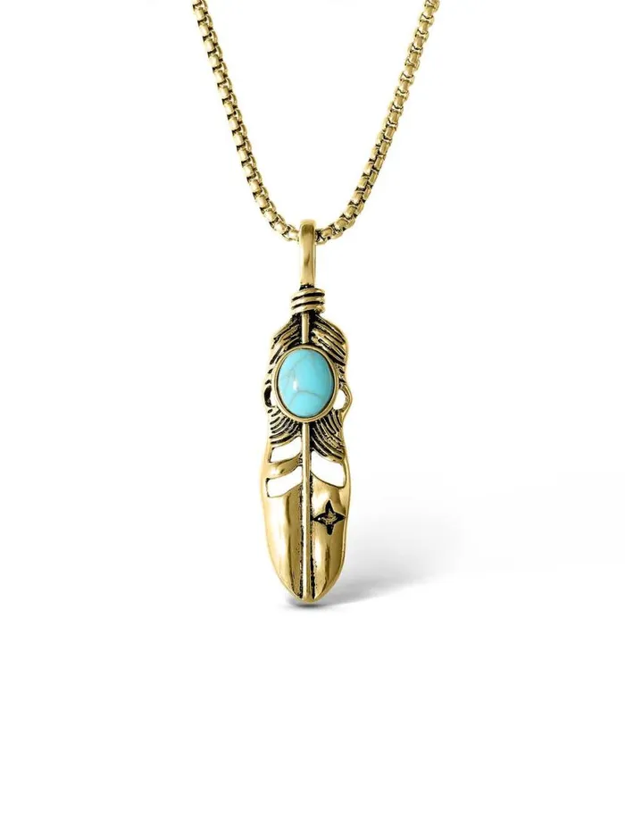 Women Feather Necklace With Turquoise Stone In Gold Jessica Simpson Turquoise Collection