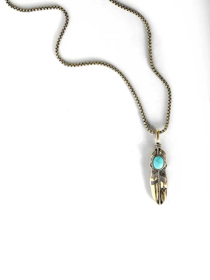 Women Feather Necklace With Turquoise Stone In Gold Jessica Simpson Turquoise Collection