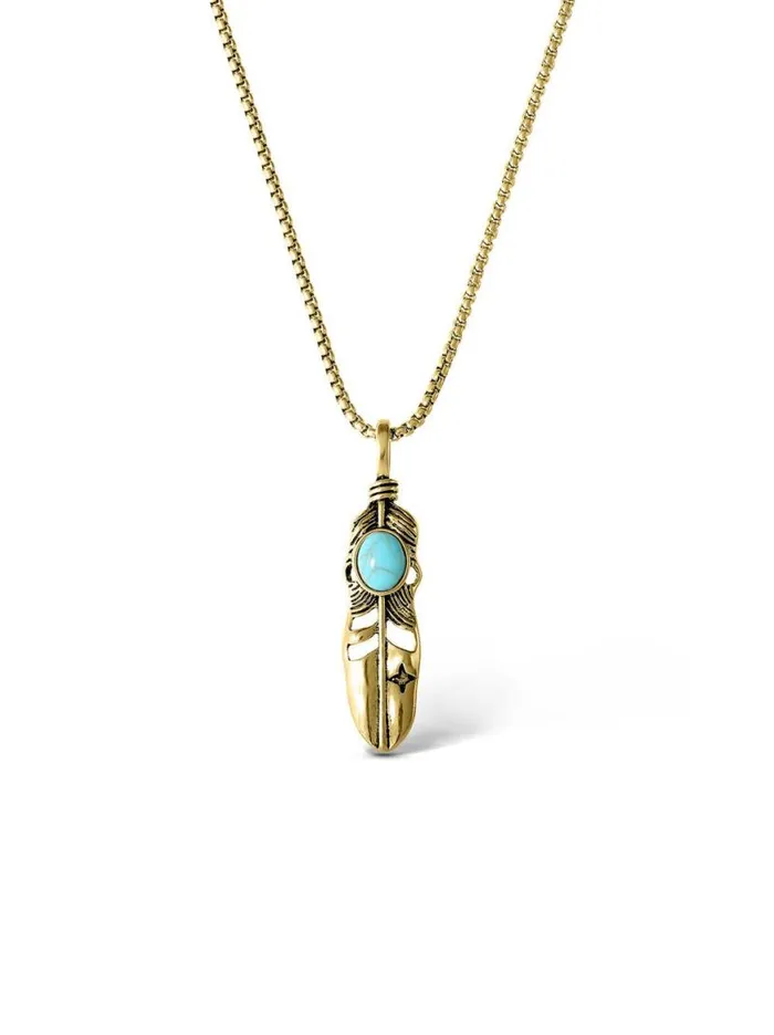 Women Feather Necklace With Turquoise Stone In Gold Jessica Simpson Turquoise Collection