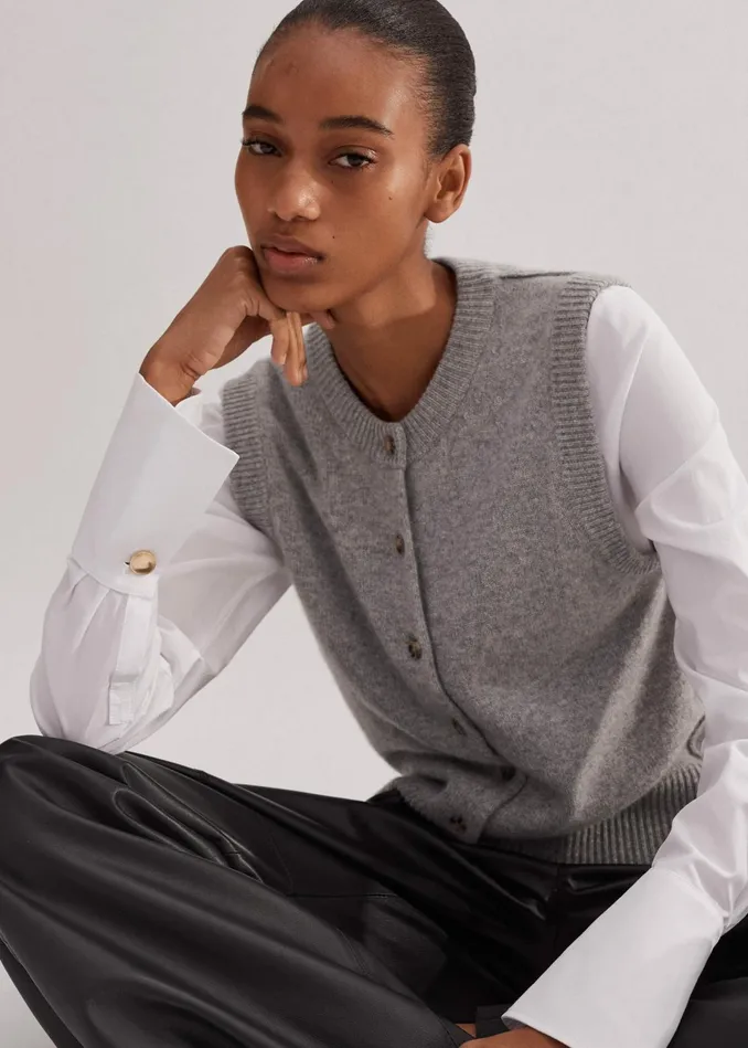 Women Feature Button Crew Neck Layering Shirt Fresh White MEEM