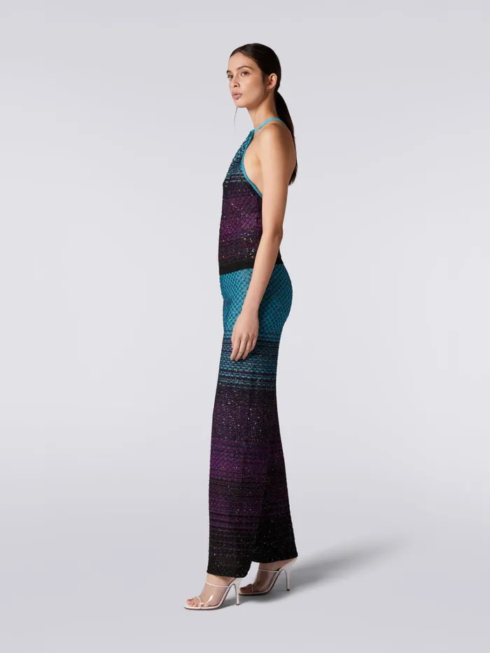 Women Flared Knit Trousers With Sequins Turquoise Purple and Black Missoni Trousers