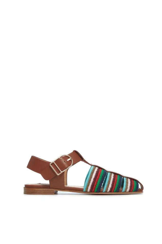 Women Flats Gabriela Hearst Calla Sandal In Cognac Multi Leather Crochet