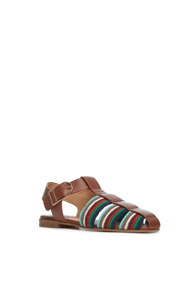 Women Flats Gabriela Hearst Calla Sandal In Cognac Multi Leather Crochet
