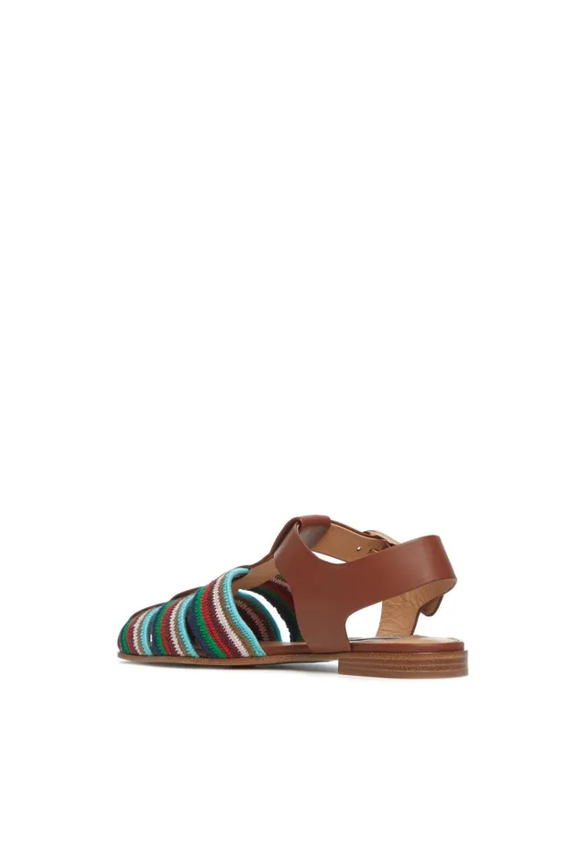 Women Flats Gabriela Hearst Calla Sandal In Cognac Multi Leather Crochet