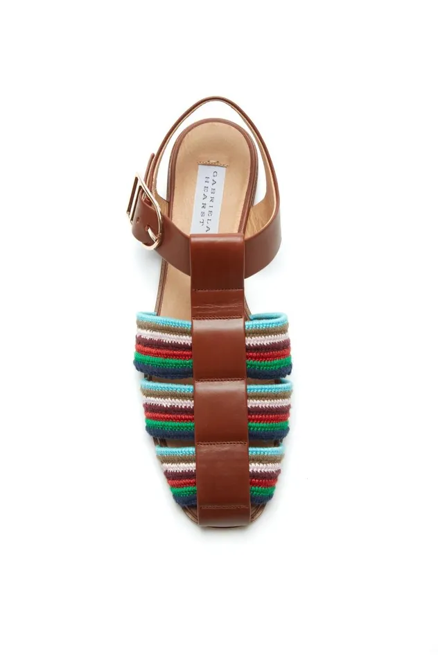 Women Flats Gabriela Hearst Calla Sandal In Cognac Multi Leather Crochet