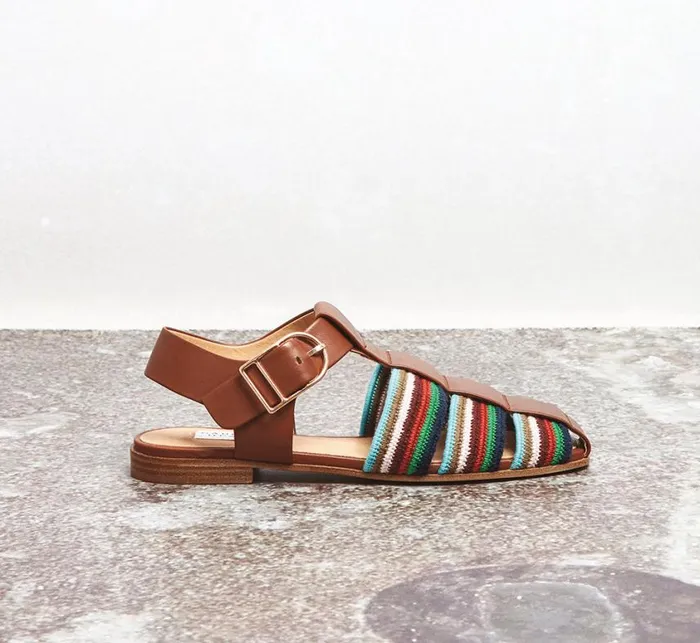 Women Flats Gabriela Hearst Calla Sandal In Cognac Multi Leather Crochet