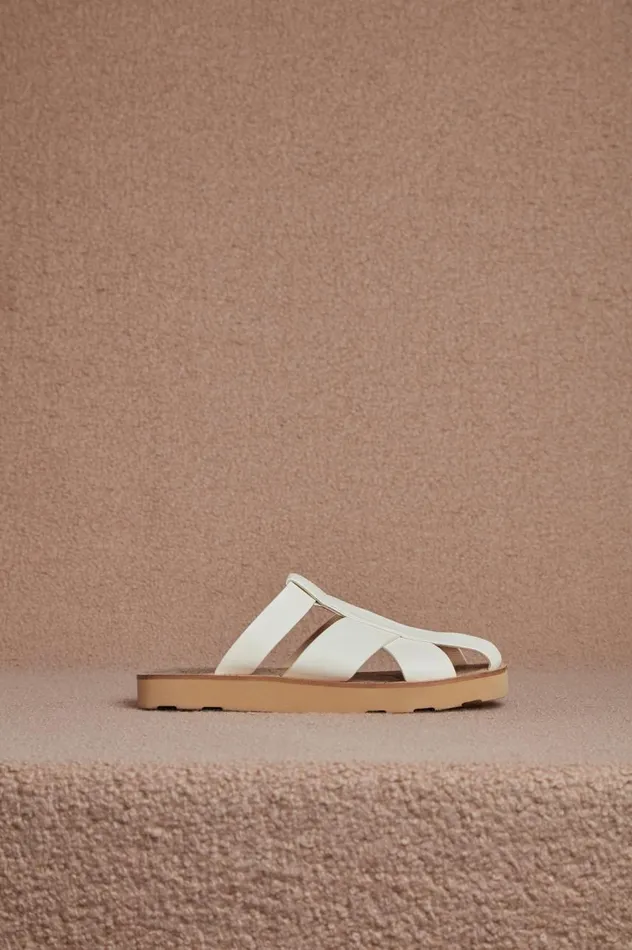 Women Flats Gabriela Hearst Phaon Slide Sandal In Cream Leather