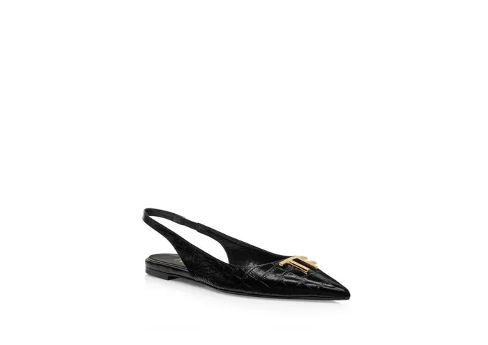 Women Flats Tom Ford Shiny Stamped Crocodile Leather Tf Slingback Ballerina Flat Black Women Flats Tom Ford Shiny Stamped Crocodile Leather Tf Slingback Ballerina Flat Black