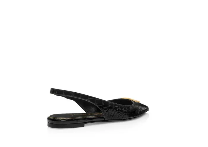 Women Flats Tom Ford Shiny Stamped Crocodile Leather Tf Slingback Ballerina Flat Black Women Flats Tom Ford Shiny Stamped Crocodile Leather Tf Slingback Ballerina Flat Black