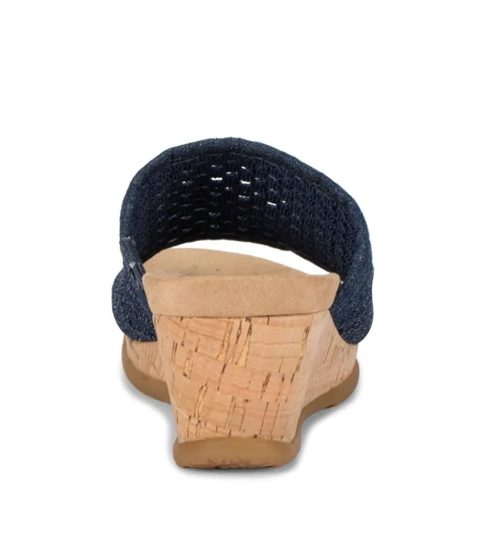 Women Flossey Wedge Slide Sandal Dark Denim Baretraps Wedge Sandals