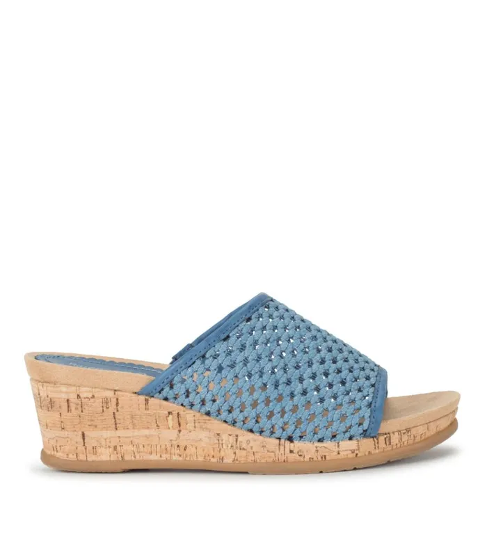 Women Flossey Wedge Slide Sandal Light Blue Baretraps Wedge Sandals