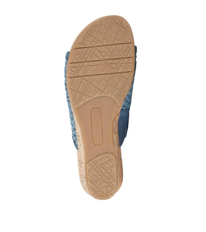 Women Flossey Wedge Slide Sandal Light Blue Baretraps Wedge Sandals