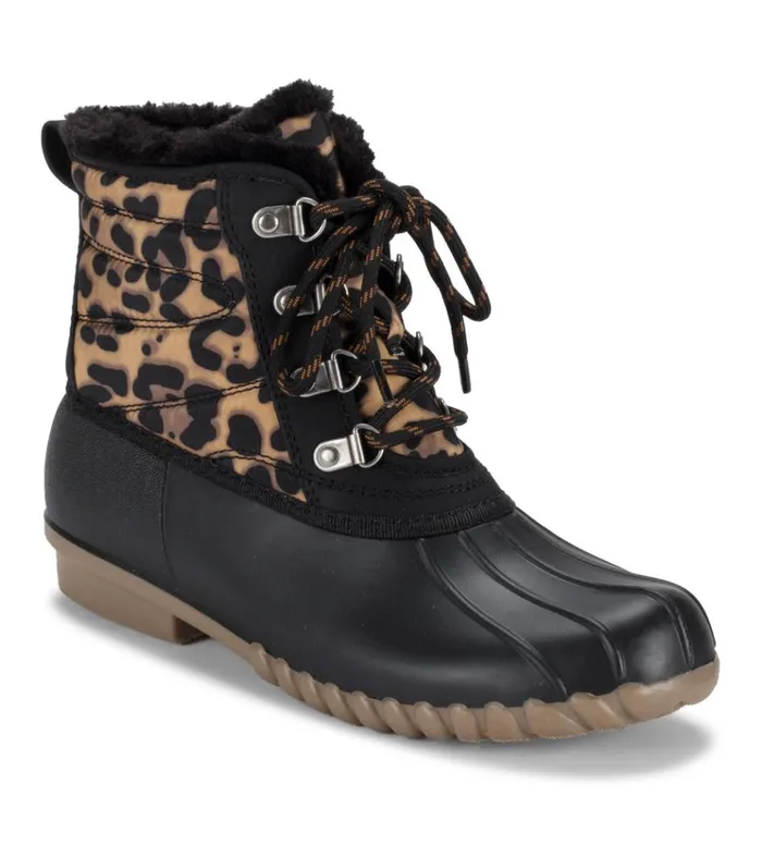 Women Flynn Duck Boot Black Leopard Baretraps Cold Weather Boots