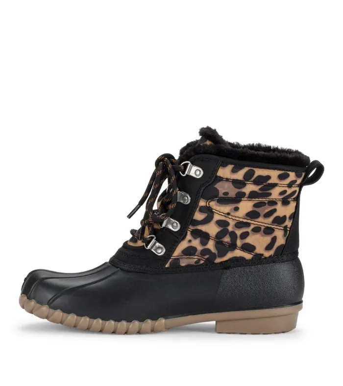 Women Flynn Duck Boot Black Leopard Baretraps Cold Weather Boots
