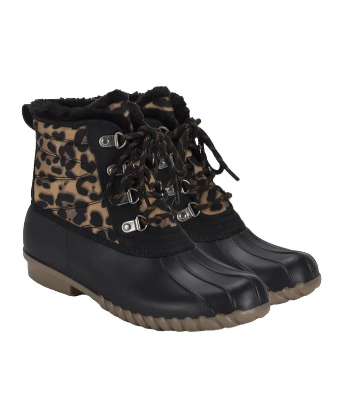 Women Flynn Duck Boot Black Leopard Baretraps Cold Weather Boots