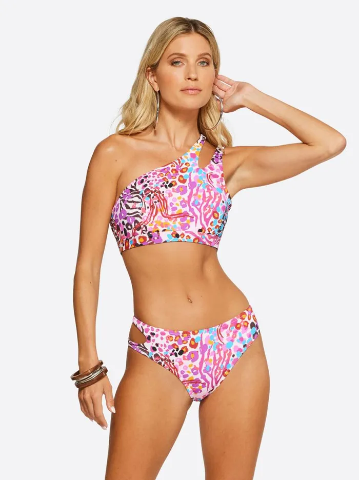 Women French Exit One Shoulder Top In Pink Multi Jessica Simpson Swim