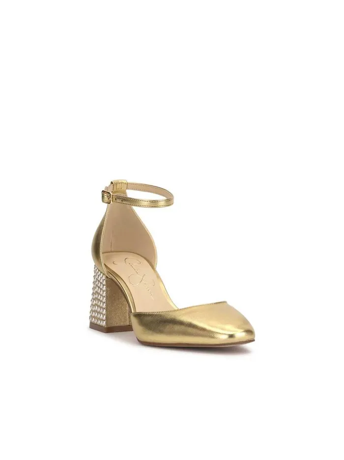 Women Fulian Block Heel Pump In Gold Jessica Simpson Pumps