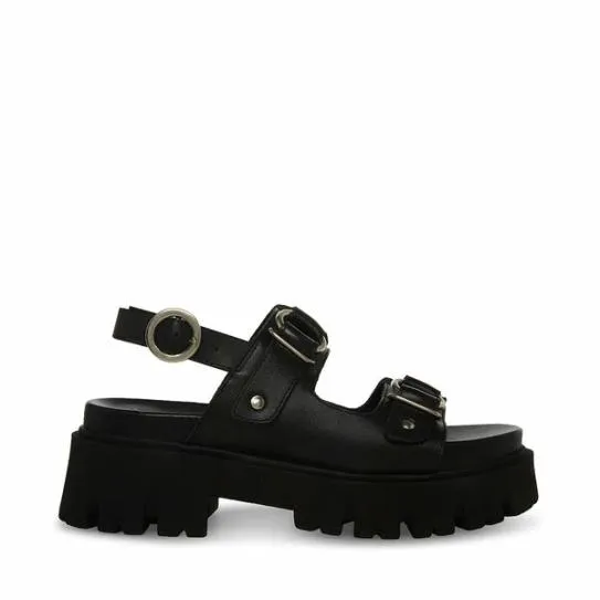 Women GARRICK BLACK LEATHER Black Leather Steve Madden Sandals