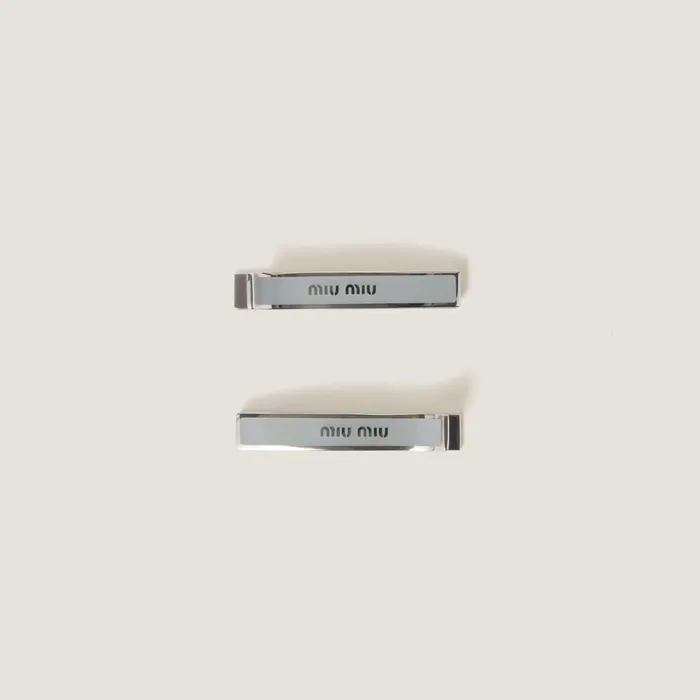 Women Headbands And Hair Accessories Miu Miu Enameled Metal Hair Clips Cornflower Blue