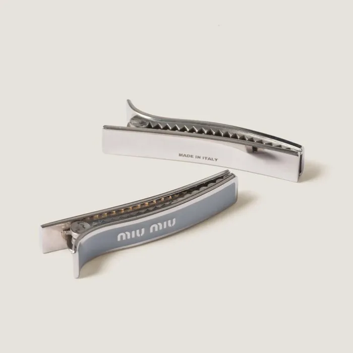 Women Headbands And Hair Accessories Miu Miu Enameled Metal Hair Clips Cornflower Blue Women Headbands And Hair Accessories Miu Miu Enameled Metal Hair Clips Cornflower Blue