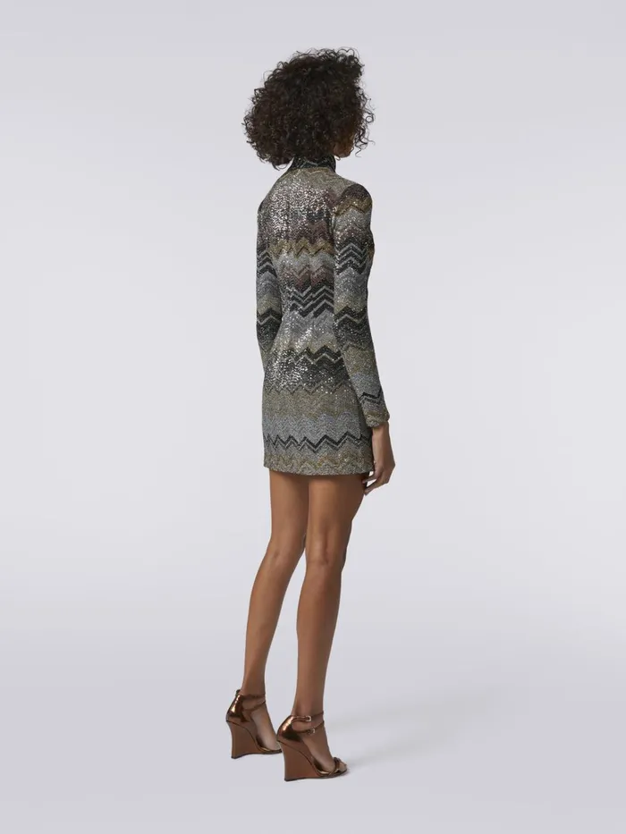 Women HighNeck Viscose Blend Chevron Mini Dress With Sequins Multicoloured Missoni Dresses Women HighNeck Viscose Blend Chevron Mini Dress With Sequins Multicoloured Missoni Dresses