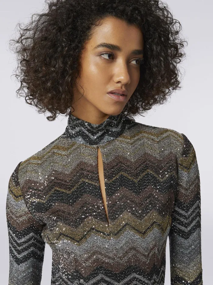 Women HighNeck Viscose Blend Chevron Mini Dress With Sequins Multicoloured Missoni Dresses Women HighNeck Viscose Blend Chevron Mini Dress With Sequins Multicoloured Missoni Dresses