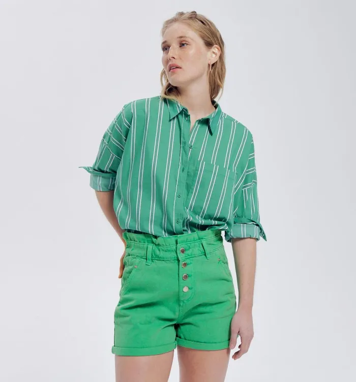 Women High Paperbag Waist Shorts 8211 Green Promod Shorts