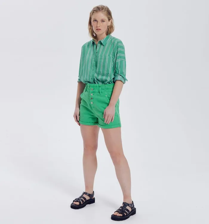 Women High Paperbag Waist Shorts 8211 Green Promod Shorts Women High Paperbag Waist Shorts 8211 Green Promod Shorts