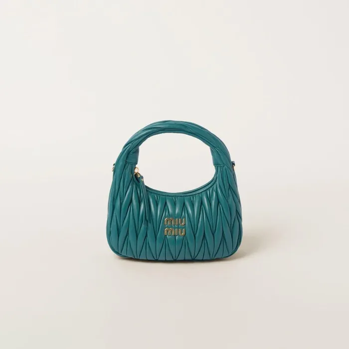 Women Hobo Bags Miu Miu Wander Matelass Nappa Leather Hobo Bag Lagoon Blue
