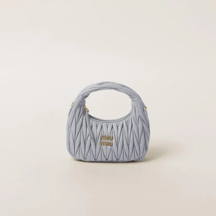 Women Hobo Bags Miu Miu Wander Matelass Nappa Leather Hobo Bag Pearl Gray
