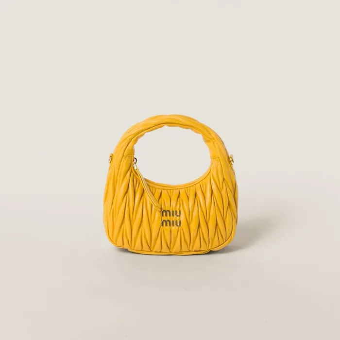 Women Hobo Bags Miu Miu Wander Matelass Nappa Leather Hobo Bag Sunny Yellow